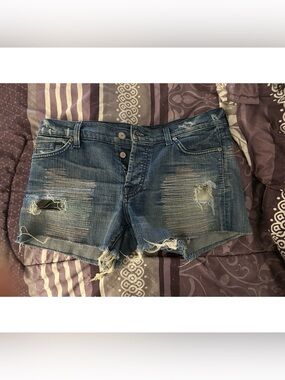 7 For All Mankind Distressed Blue Jean Cutoff Shorts